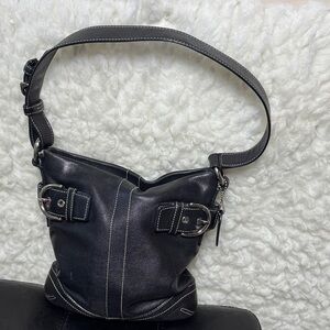 COACH Black Leather Shoulder Bag with Contrast Stitching